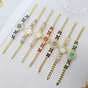 Elegante Strass Weizen Blumen Damen Quarz Uhren Armband Set, stilvolles Geschenk.