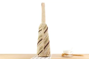 Detail view showcasing the intricate woven texture and diagonal stripe pattern of this bag.