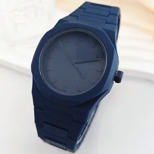 Donkerblauw siliconen quartz horloge voor heren en dames, minimalistisch en casual