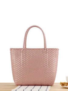 Bolso de mano tejido de plástico rosa bonito bolso pequeño para compras diarias o picnic casual