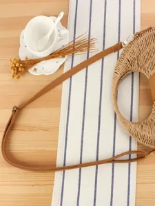 Handmade Woven Straw Crossbody Bag Casual Beach Vacation Half Moon Shoulder Bag for Women