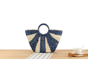Geflochtene Handtasche aus Papierkordel für Damen, lässige Sommer Strand Tasche mit rundem Griff.