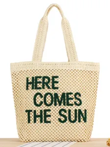 Women Large Capacity Woven Paper Straw Tote Bag Fashion Letter Embroidery Shoulder Bag Minimalist Casual Fashion Handbag