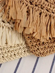 Woven straw flap bag with fringe details, perfect for beach vacation and daily casual wear.