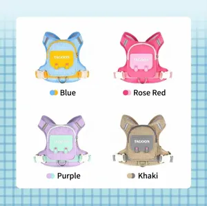 Cute mesh small dog harness detail with backpack pocket, breathable vest, four colors.