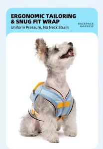 Blue plaid small dog harness vest breathable pet backpack leash for daily walking outdoor safety