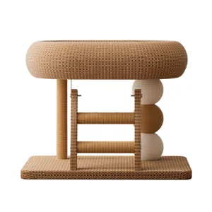 Modern Minimalist Sisal Cat Tree With Condo Scratching Post Climbing Ladder Hanging Ball Toy Durable Pet Play House Indoor