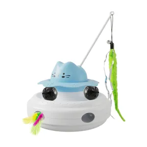 Interactive smart electronic cat toy with balls, feathers, and teasing wand for fun.