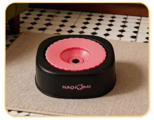 Pet floating water bowl for dogs and cats, anti-wet mouth water dispenser with pink disc.