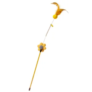 Juguete de varita para gatos con resorte de acero, flor de fieltro y plumas para juego interactivo.
