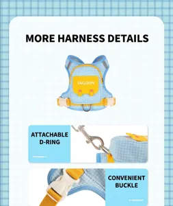 Blue plaid pet dog harness breathable vest style with leash D-ring and quick release buckle