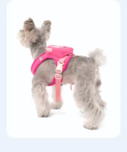 Pink pet dog harness vest with small backpack detail, breathable mesh design for small dogs.