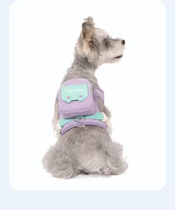 Cute dog harness with small backpack, breathable vest design for pets and cats, purple