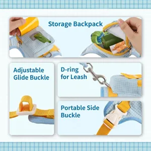 Pet Dog Harness And Leash Set Breathable Mesh Vest Plaid Cat Chest Strap With Small Backpack Cute Pet Walking Supplies