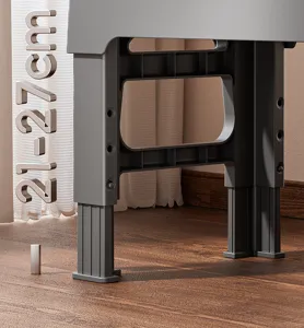 Adjustable pet bowl stand detail view, showing sturdy legs and 21-27cm height adjustment.