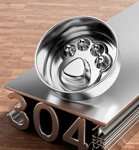 Stainless steel slow feeder pet bowl with cute paw print design for dogs and cats.