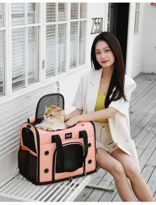 Zaino pieghevole rosa per animali domestici gatto e cucciolo borsa da viaggio
