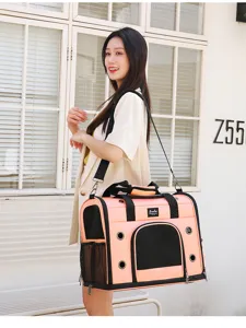 Zaino trasportino pieghevole per animali domestici gatti cani, borsa traspirante in rosa.
