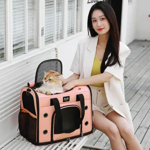 Zaino trasportino per animali domestici pieghevole gatto cane viaggio rosa borsa cucciolo
