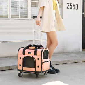Zaino trolley rosa per animali domestici gatti e cani, trasportino da viaggio comodo.