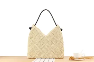 Bolso de hombro de paja para mujer bolso tote tejido de gran capacidad playa vacaciones