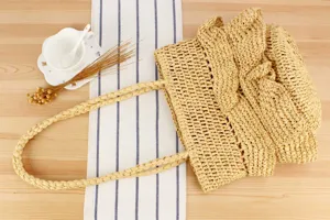 Woven straw shoulder bag casual summer beach tote handmade large capacity handbag for women