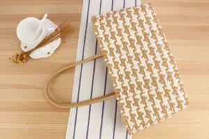Plastic Woven Tote Bag Beach Vacation Casual Shopper Bag Detail View Stylish Daily Purse