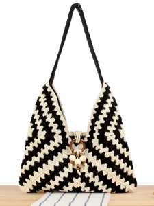 Sac à Bandoulière en Corde de Coton Tissé à la Main Bicolore Cabas Décontracté Vacances à la Plage Hobo pour Femmes Usage Quotidien