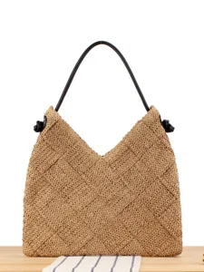 Bolso Tote Tejido Casual para Mujer Gran Capacidad Bolso de Mano Cuerda de Papel Minimalista Urbano Bandolera Vacaciones Playa