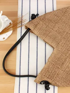 Bolso de hombro triangular de paja tejida elegante para mujer, bolso de playa de gran capacidad.