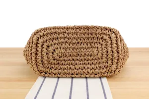 Handmade straw woven bag bottom detail texture, natural fiber summer beach tote accessory