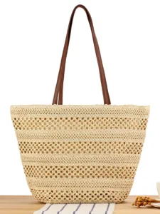 Minimalist Woven Paper Tote Bag Large Capacity Casual Beach Vacation Shoulder Bag Fashion Handbag For Women
