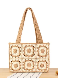 Sac Cabas pour Femme Tissé à la Main en Corde de Coton Patchwork Décontracté Vintage Sac Bandoulière Vacances Plage Trajet