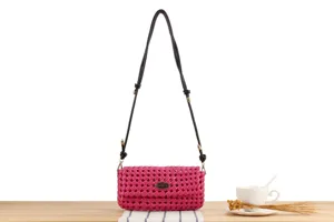 Candy color hollow woven shoulder bag, stylish casual handbag for women daily beach use.