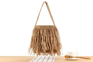 Sac à bandoulière en paille tissée avec franges pour femme cabas plage chic et décontracté