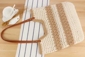 Handmade crochet striped shoulder bag, casual beach tote bag for women daily commute.