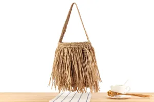 Sac bandoulière en paille tressée à franges plage vacances sac cabas élégant pour femme chic