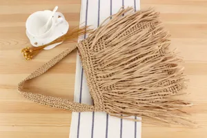 Sac à main frangé en paille beige pour femmes, sac d'épaule décontracté de plage d'été.