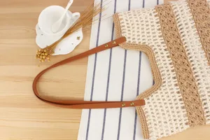Handmade crocheted shoulder bag for women, casual beach vacation chic beige brown striped tote.