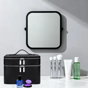 Zwarte dubbellaagse PU lederen cosmetische tas grote capaciteit make-up opbergdoos