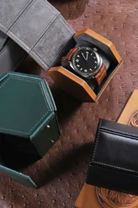 Zeshoekige horloge opbergdoos draagbare reisetui van leer sieraden display houder