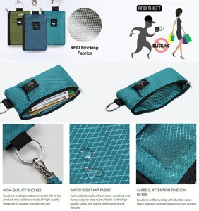 Compacte nylon portemonnee met RFID blokkering, sleutelhanger en waterbestendige stof.