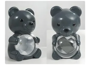 Dark grey bear watch winder with transparent sphere design for mechanical watches, USB powered.