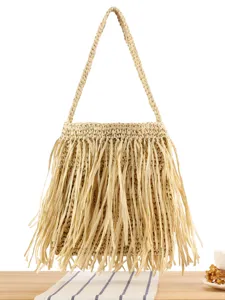 Femmes Mode Glands Paille Tissé Sac à Main Quotidien Décontracté Vacances Plage Corde Papier Tote Bag Style Vintage