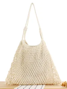 Dames Handgeweven Katoenen Touw Schoudertas Casual Strandvakantie Woon-werkverkeer Minimalistische Grote Tote Tas
