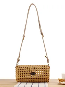 Women Casual Hollow Out Woven Crossbody Bag Fashion Candy Color Small Shoulder Handbag for Beach Vacation Daily