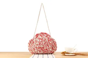 Handmade red white woven shoulder bag with gold chain stylish daily casual ladies purse