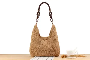Borsa a tracolla hobo intrecciata a mano con perline di legno borsa di paglia da spiaggia