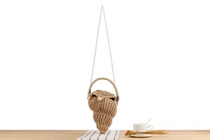 Handmade woven shell handbag with pearl chain casual daily seaside holiday chic cute bag