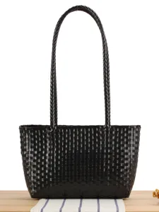 Women's Woven Tote Bag Casual PVC Handbag Beach Vacation Picnic Basket Simple Versatile Shoulder Bag